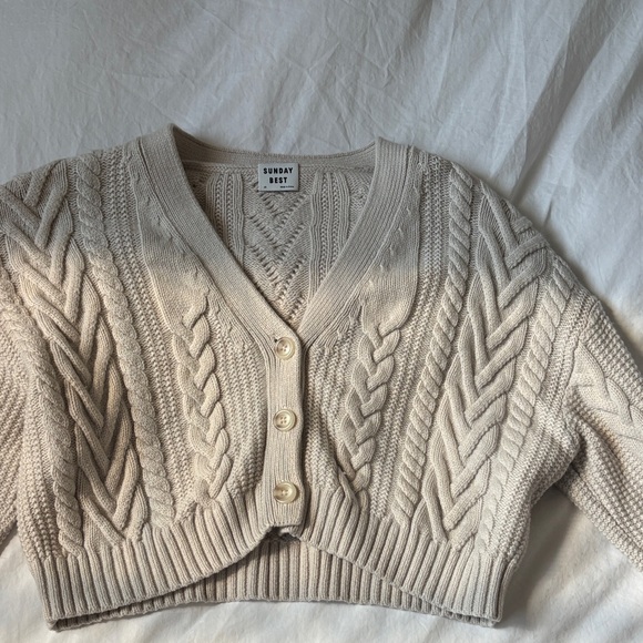 Sunday Best Sweaters - Sunday Best Beige Cable Knit Cardigan